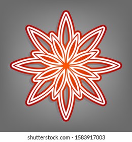 Flower sign. Flat red icon with linear white icon with gray shadow at grayish background. Illustration.