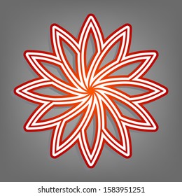 Flower sign. Flat red icon with linear white icon with gray shadow at grayish background. Illustration.