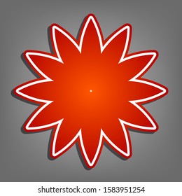 Flower sign. Flat red icon with linear white icon with gray shadow at grayish background. Illustration.