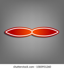 Flower sign. Flat red icon with linear white icon with gray shadow at grayish background. Illustration.