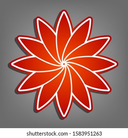 Flower sign. Flat red icon with linear white icon with gray shadow at grayish background. Illustration.