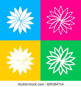 Flower sign. Four styles of icon on four color squares.