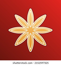 Flower sign. Golden gradient Icon with contours on redish Background. Illustration.