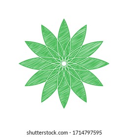 Blumenschild. Grünes, schreibendes Symbol mit fester Kontur auf weißem Hintergrund. Illustration.