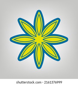 Flower sign. Icon in colors of Ukraine flag (yellow, blue) at gray Background. Illustration.