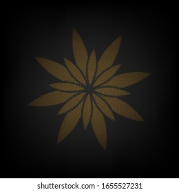 Signo de flor. Icono de la rejilla de una pequeña bombilla naranja en la oscuridad. Ilustración.