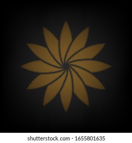 Signo de flor. Icono de la rejilla de una pequeña bombilla naranja en la oscuridad. Ilustración.