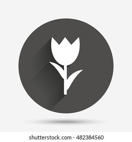 Flower sign icon. Rose symbol. Macro. Circle flat button with shadow. Vector