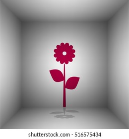 Flower sign illustration. Bordo icon with shadow in the room.