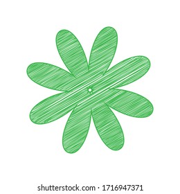 Flower sign illustration. Green scribble Icon with solid contour on white background. Illustration.