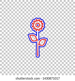 Flower sign illustration. Red, white and contour icon at transparent background. Illustration.