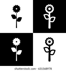 Flower sign illustration. Vector. Black and white icons and line icon on chess board.