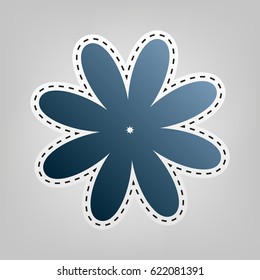 Flower sign illustration. Vector. Blue icon with outline for cutting out at gray background.
