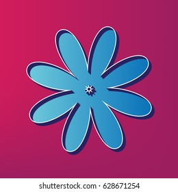 Flower sign illustration. Vector. Blue 3d printed icon on magenta background.
