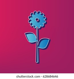 Flower sign illustration. Vector. Blue 3d printed icon on magenta background.