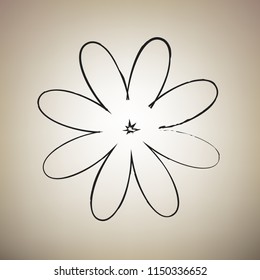 Flower sign illustration. Vector. Brush drawed black icon at light brown background.