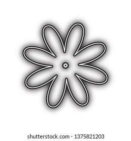 Flower sign illustration. Vector. Double contour black icon with soft shadow at white background. Isolated.