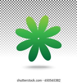 Flower sign illustration. Vector. Green gradient icon with shadow at bottom on transparent and white background.