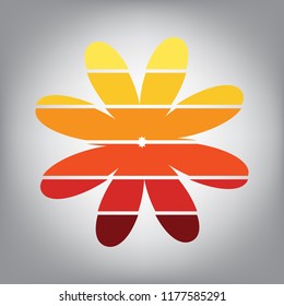 Flower sign illustration. Vector. Horizontally sliced icon with colors from sunny gradient in gray background.