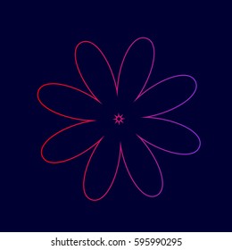 Flower sign illustration. Vector. Line icon with gradient from red to violet colors on dark blue background.