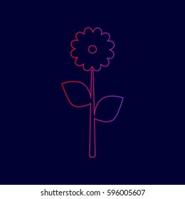 Flower sign illustration. Vector. Line icon with gradient from red to violet colors on dark blue background.