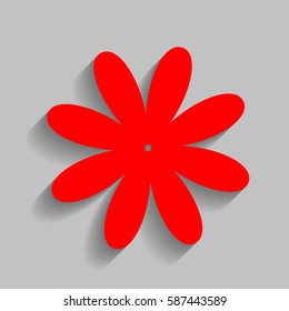 Flower sign illustration. Vector. Red icon with soft shadow on gray background.