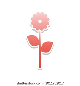 Flower sign illustration. Vector. Reddish icon with white and gray shadow on white background. Isolated.