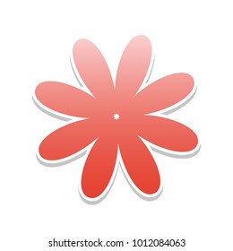 Flower sign illustration. Vector. Reddish icon with white and gray shadow on white background. Isolated.