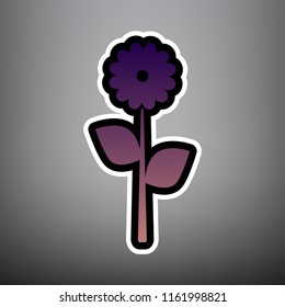Flower sign illustration. Vector. Violet gradient icon with black and white linear edges at gray background.