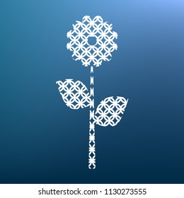 Flower sign illustration. Vector. White textured icon at lapis lazuli gradient background.