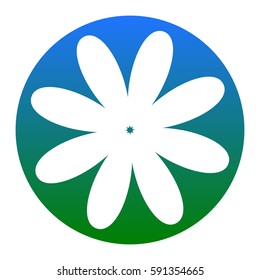 Flower sign illustration. Vector. White icon in bluish circle on white background. Isolated.