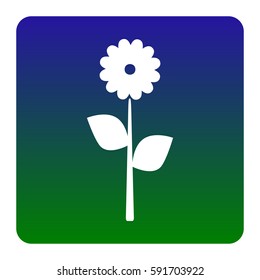 Flower sign illustration. Vector. White icon at green-blue gradient square with rounded corners on white background. Isolated.