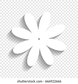 Flower sign illustration. Vector. White icon with soft shadow on transparent background.