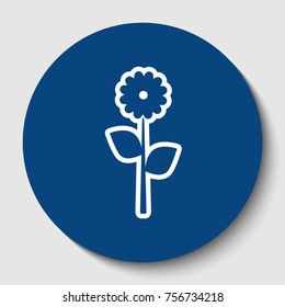 Flower sign illustration. Vector. White contour icon in dark cerulean circle at white background. Isolated.