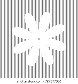 Flower sign illustration. Vector. White icon on grayish striped background. Optical illusion.