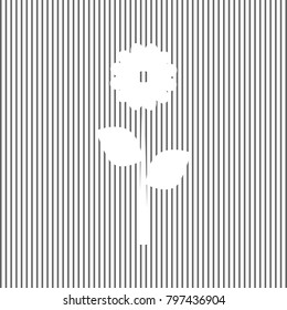 Flower sign illustration. Vector. White icon on grayish striped background. Optical illusion.