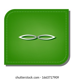 Signo de flor. Icono de línea de gradiente plateado con sombra verde oscuro en hoja verde con parches ecológicos. Ilustración.