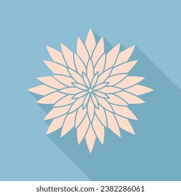 Flower sign. Unbleached silk Icon with very long shadow at dark sky blue background. Illustration.