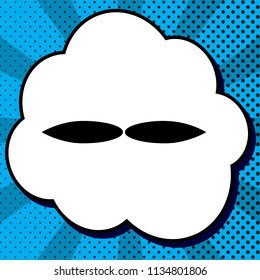Flower sign. Vector. Black icon in bubble on blue pop-art background with rays.