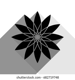 Flower sign. Vector. Black icon with two flat gray shadows on white background.