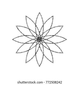 Flower sign. Vector. Black icon from many ovelapping circles with random opacity on white background. Noisy. Isolated.