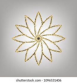 Flower sign. Vector. Blackish icon with golden stars at grayish background.