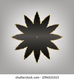 Flower sign. Vector. Blackish icon with golden stars at grayish background.