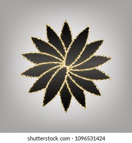 Flower sign. Vector. Blackish icon with golden stars at grayish background.