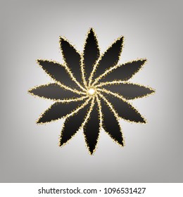 Flower sign. Vector. Blackish icon with golden stars at grayish background.
