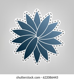 Flower sign. Vector. Blue icon with outline for cutting out at gray background.