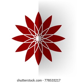 Flower sign. Vector. Bordo icon on white bending paper background.