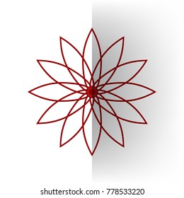 Flower sign. Vector. Bordo icon on white bending paper background.