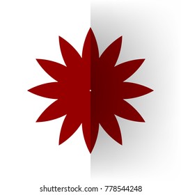 Flower sign. Vector. Bordo icon on white bending paper background.