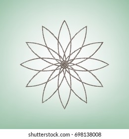 Flower sign. Vector. Brown flax icon on green background with light spot at the center.